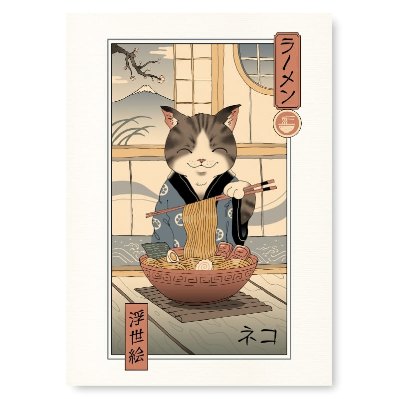 Japanese Poster - Ukiyo-e Neko Ramen A3