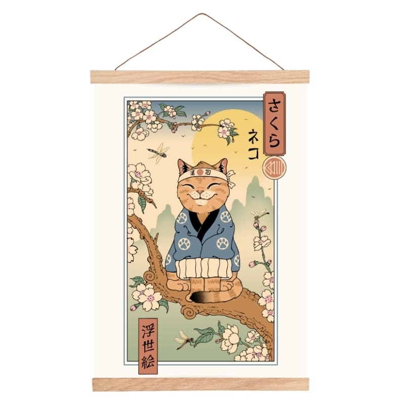 Japanese Poster - Ukiyo-e Neko Sakura A3