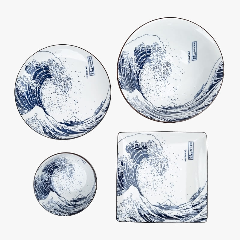 Japanese Round Plate – Hokusai Indigo Blue