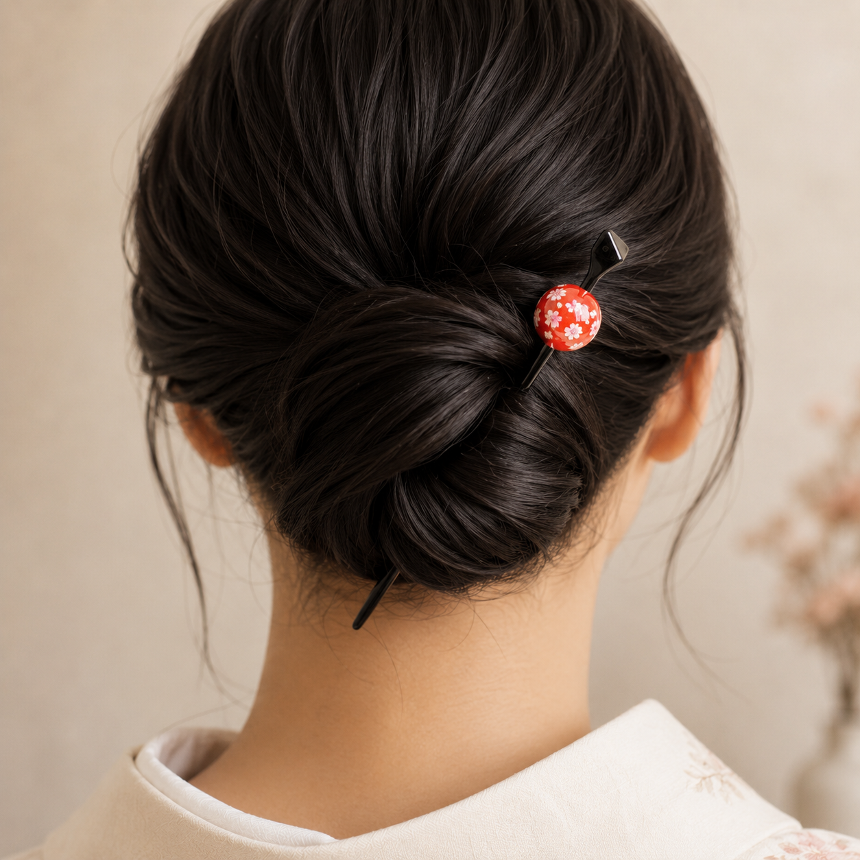Japanese Tama Kanzashi Hairpin – Red Ukidama Ball