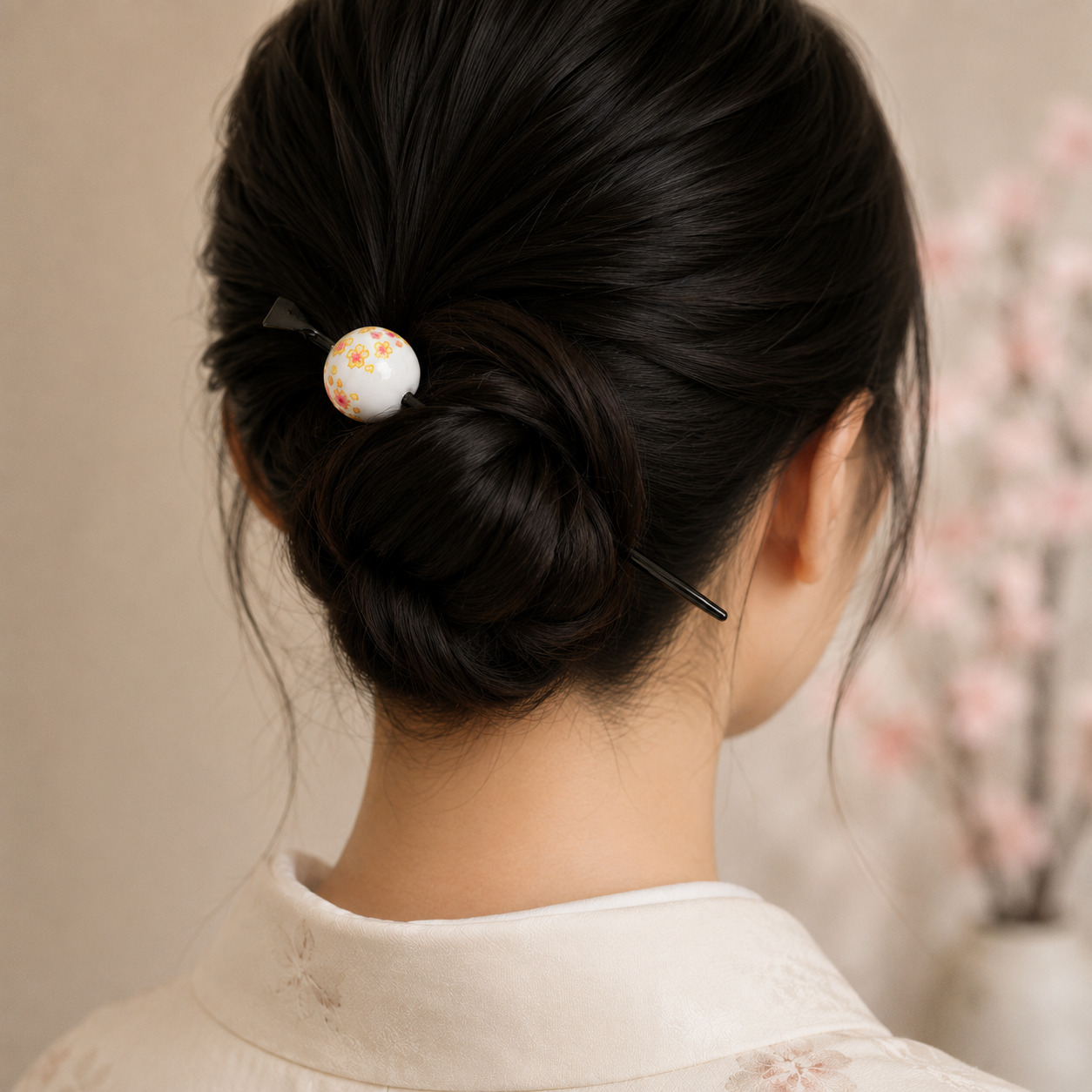 Japanese Tama Kanzashi Hairpin – White Ukidama Ball