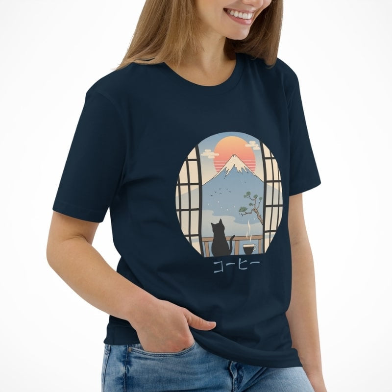 Japanese Tee Shirt - Cat & Mount Fuji | Japan Avenue
