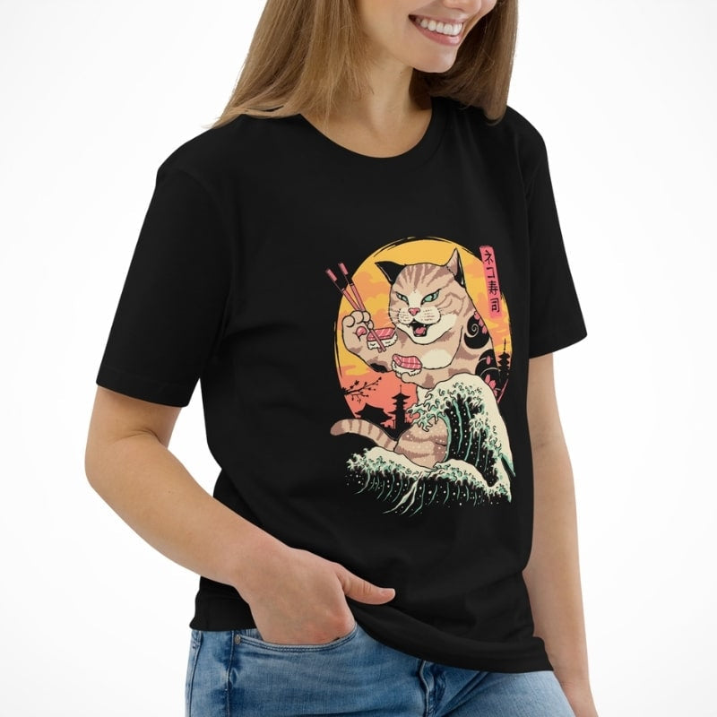 Japanese Tee Shirt - Kaiju Neko Sushi