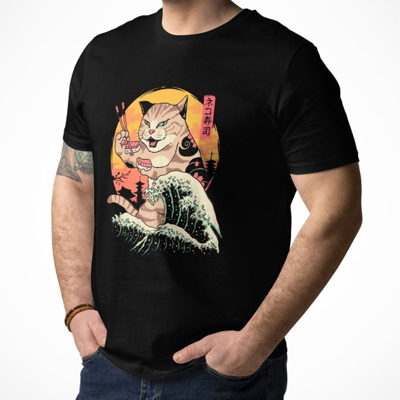 Japanese Tee Shirt - Kaiju Neko Sushi