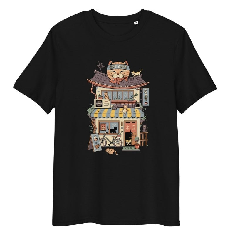 Japanese Tee Shirt - Neko Coffee S / Black
