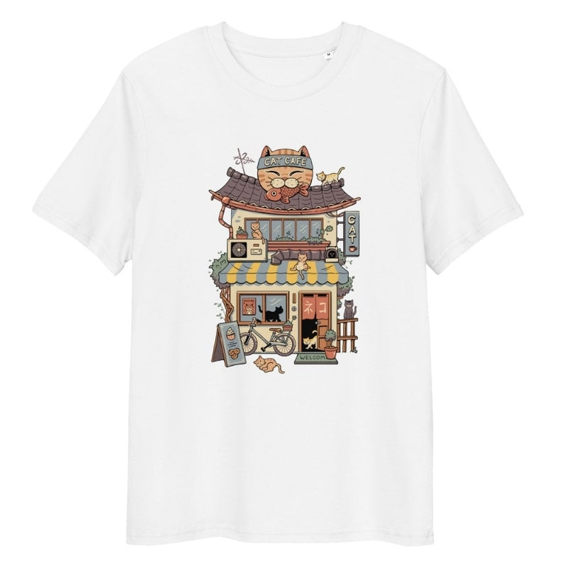 Japanese Tee Shirt - Neko Coffee S / White