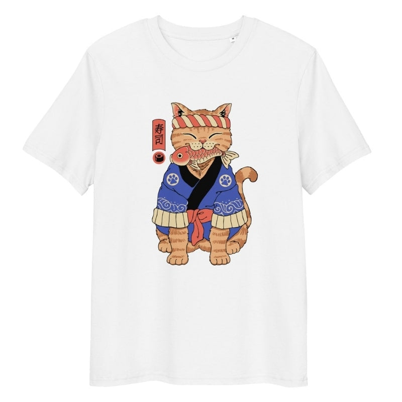 Japanese Tee Shirt - Neko Sushi Master S / White