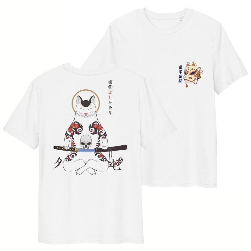 Japanese Tee Shirt - Samurai Cat
