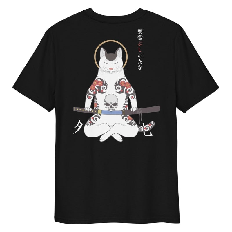Japanese Tee Shirt - Samurai Cat S / Black