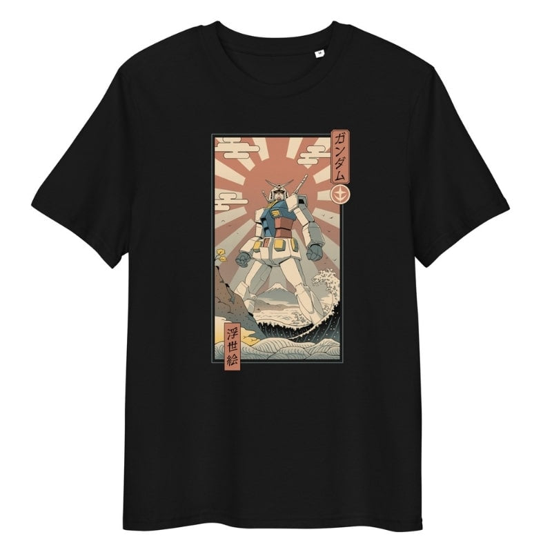 Japanese Tee Shirt - Ukiyo-e Mecha & Fuji S / Black