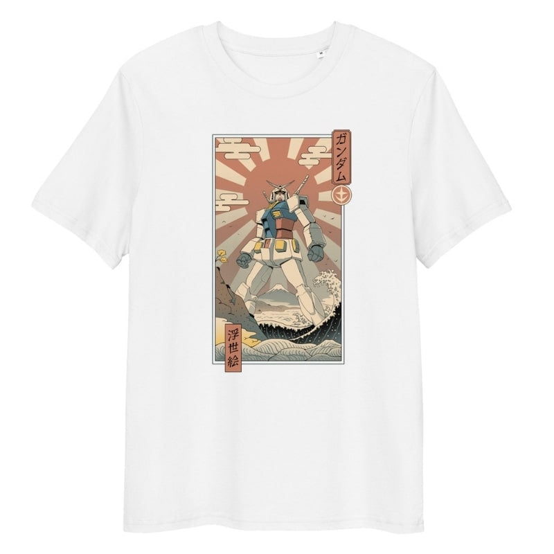 Japanese Tee Shirt - Ukiyo-e Mecha & Fuji S / White