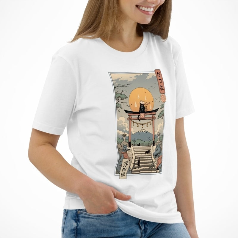 Japanese Tee Shirt - Ukiyo-e Neko Inari