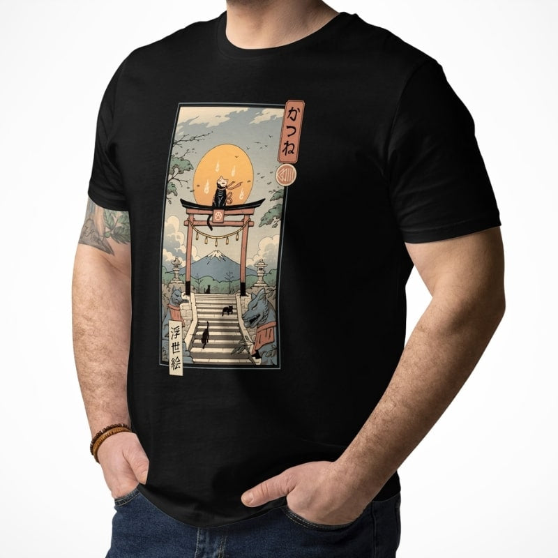 Japanese Tee Shirt - Ukiyo-e Neko Inari