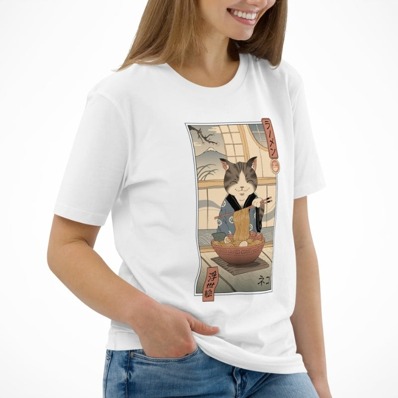 Japanese Tee Shirt - Ukiyo-e Neko Ramen