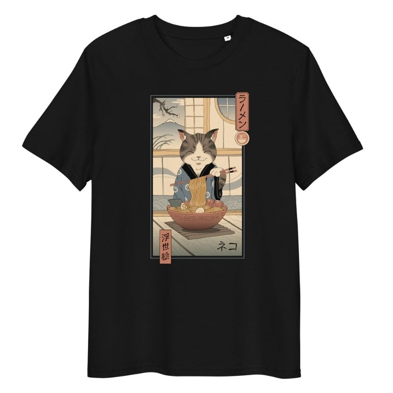 Japanese Tee Shirt - Ukiyo-e Neko Ramen S / Black
