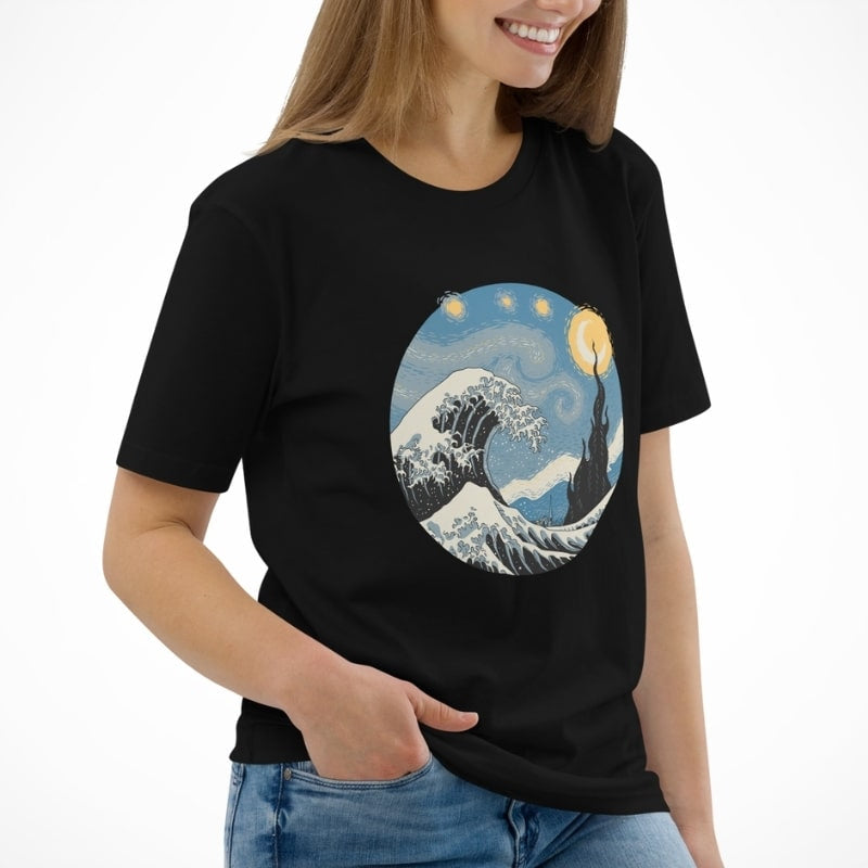 Japanese Tee Shirt - Wave & Starry Night
