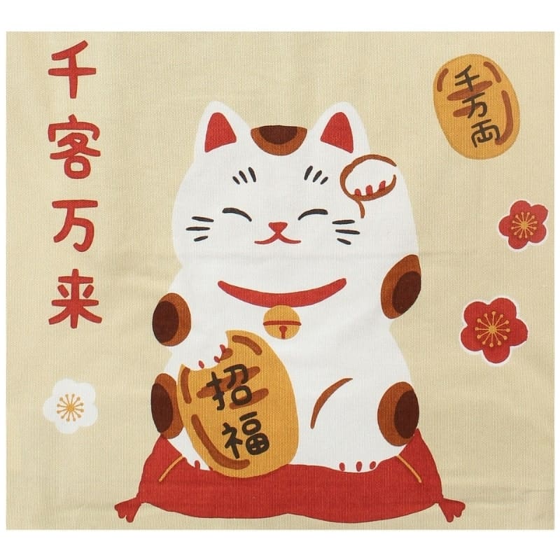 Japanese Tote Bag – Beige Fuku Maneki Neko