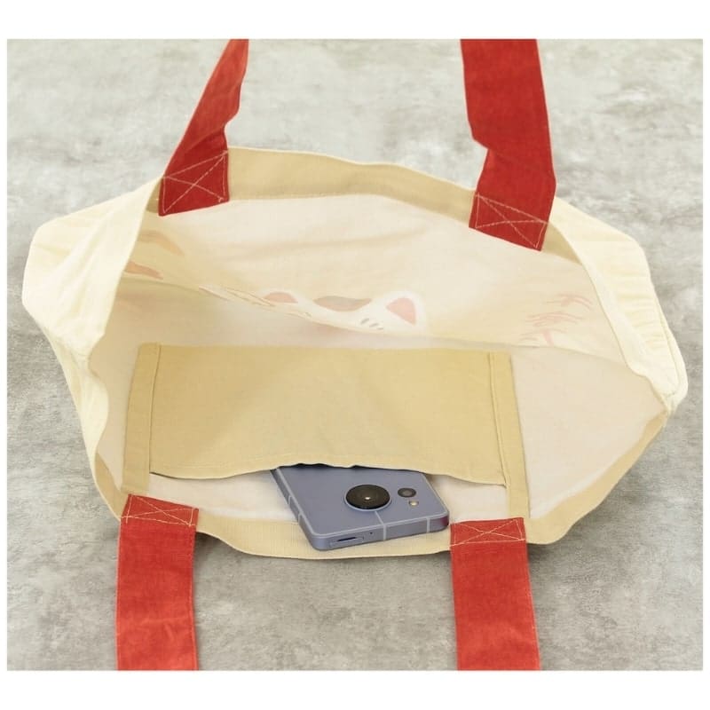 Japanese Tote Bag – Beige Fuku Maneki Neko