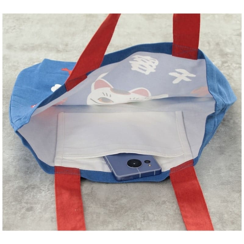 Japanese Tote Bag – Blue Maneki Neko Blessing