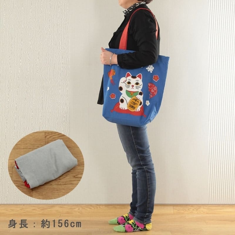Japanese Tote Bag – Blue Maneki Neko Blessing