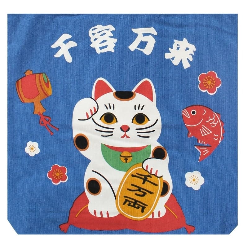Japanese Tote Bag – Blue Maneki Neko Blessing