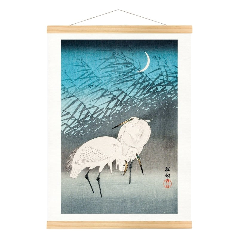 Japanese Woodblock Print - Egrets & Reeds A3