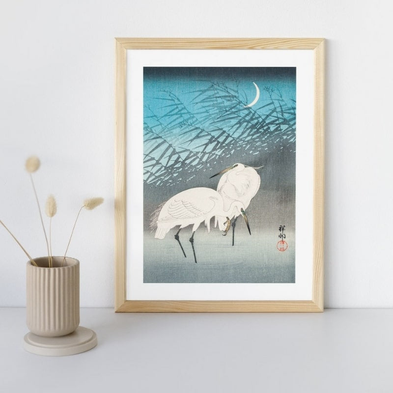 Japanese Woodblock Print - Egrets & Reeds A3