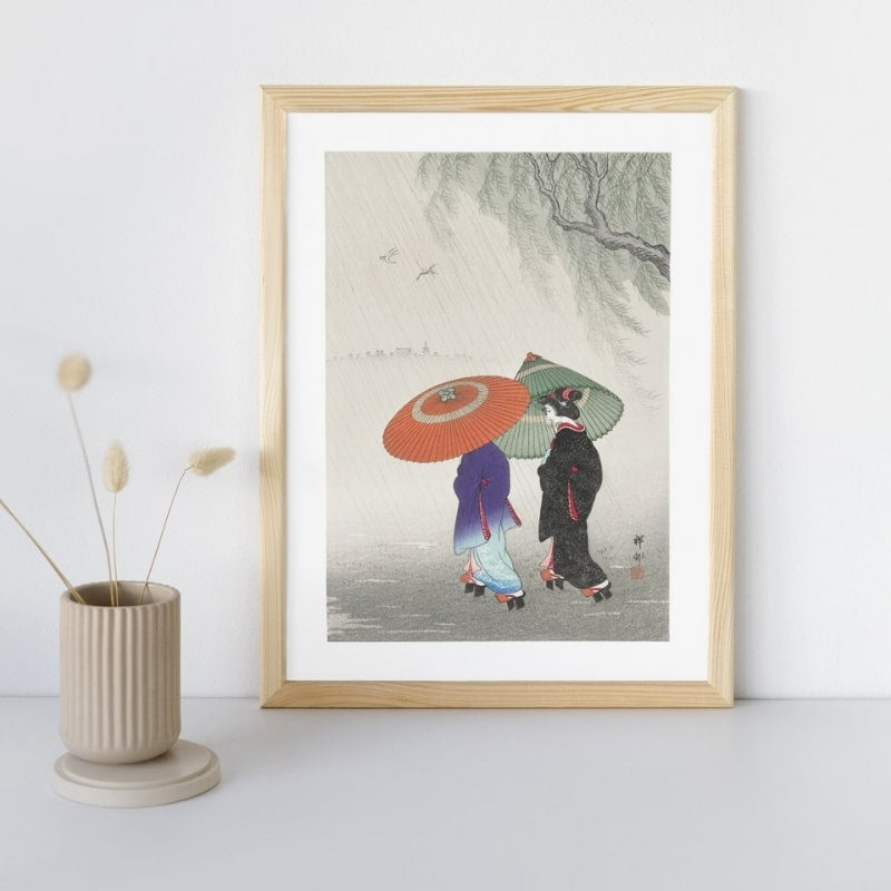 Japanese Woodblock Print - Two Women in the Rain A3