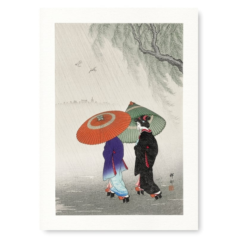 Japanese Woodblock Print - Two Women in the Rain A3