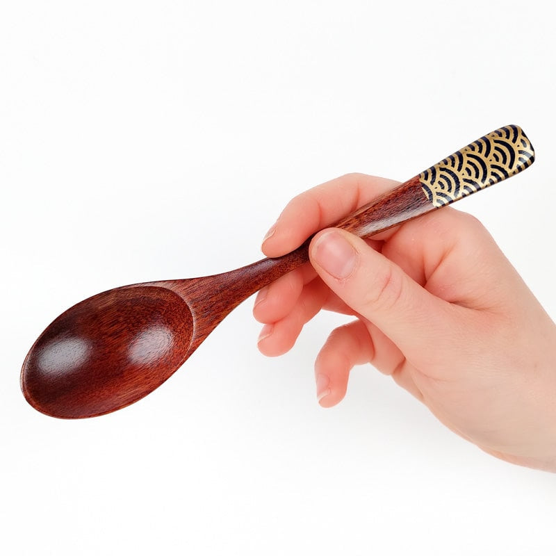 Japanese Wooden Spoon - Seigaiha Blue