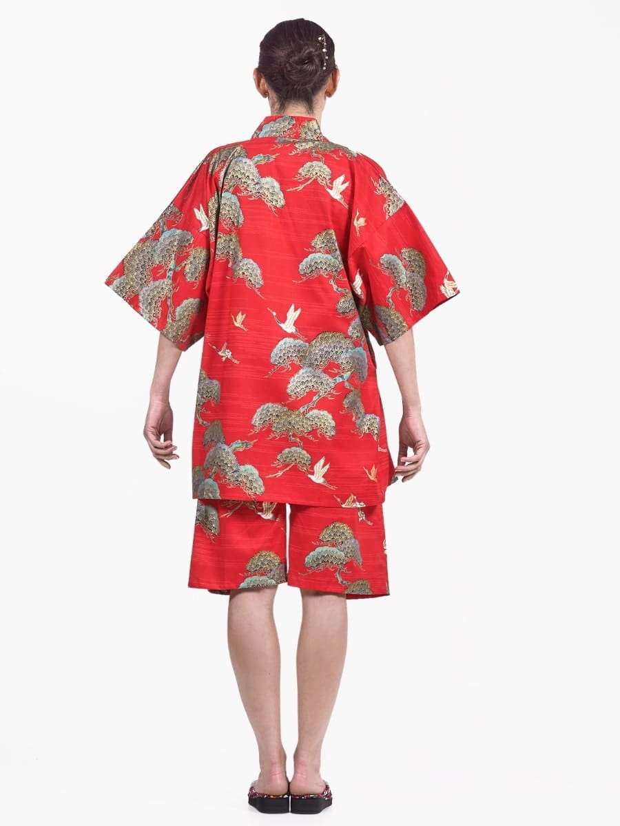 Jinbei Japanese Woman Red Crane & Pine