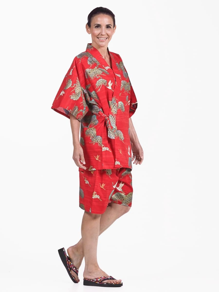 Jinbei Japanese Woman Red Crane & Pine