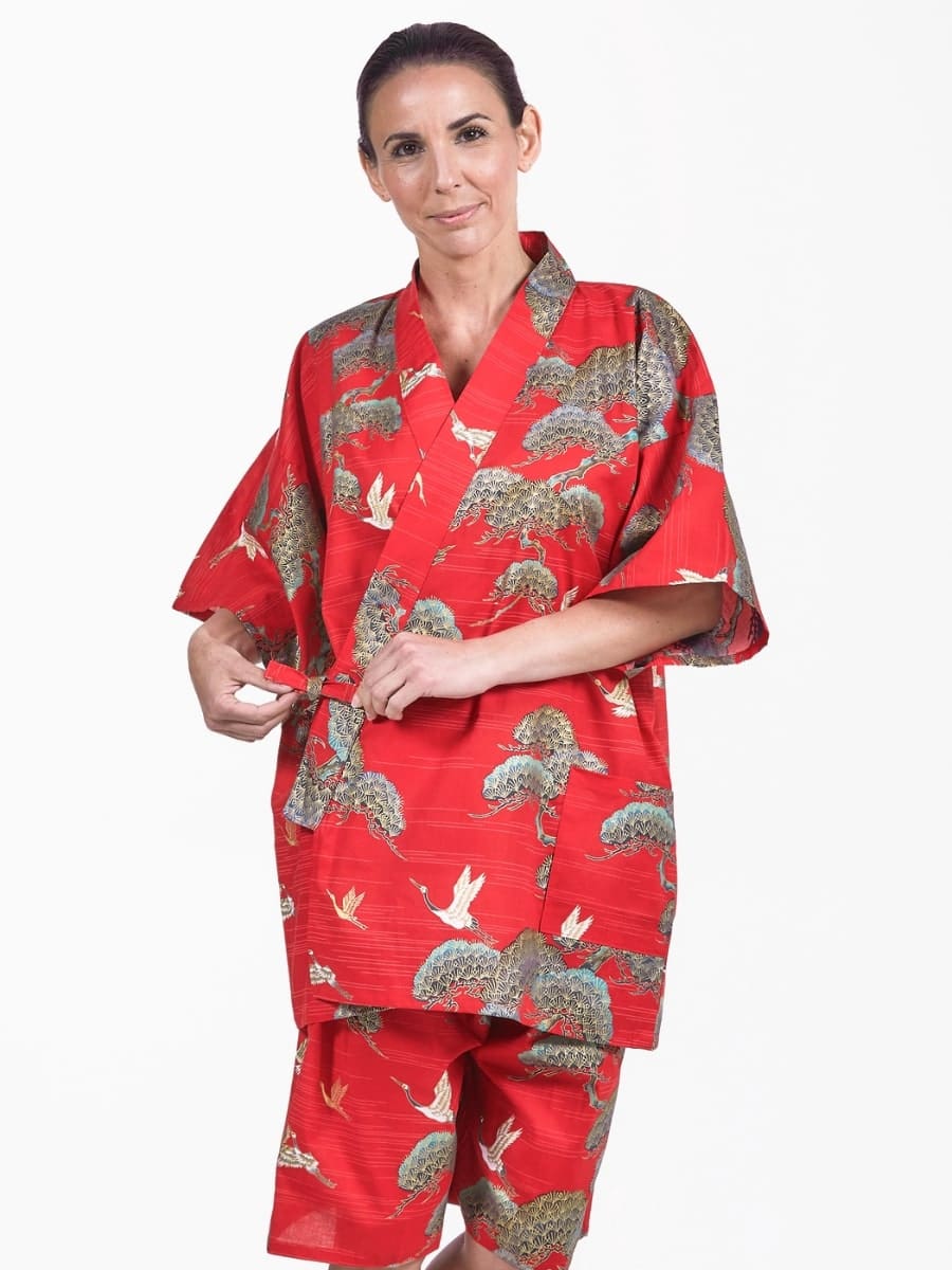 Jinbei Japanese Woman Red Crane & Pine