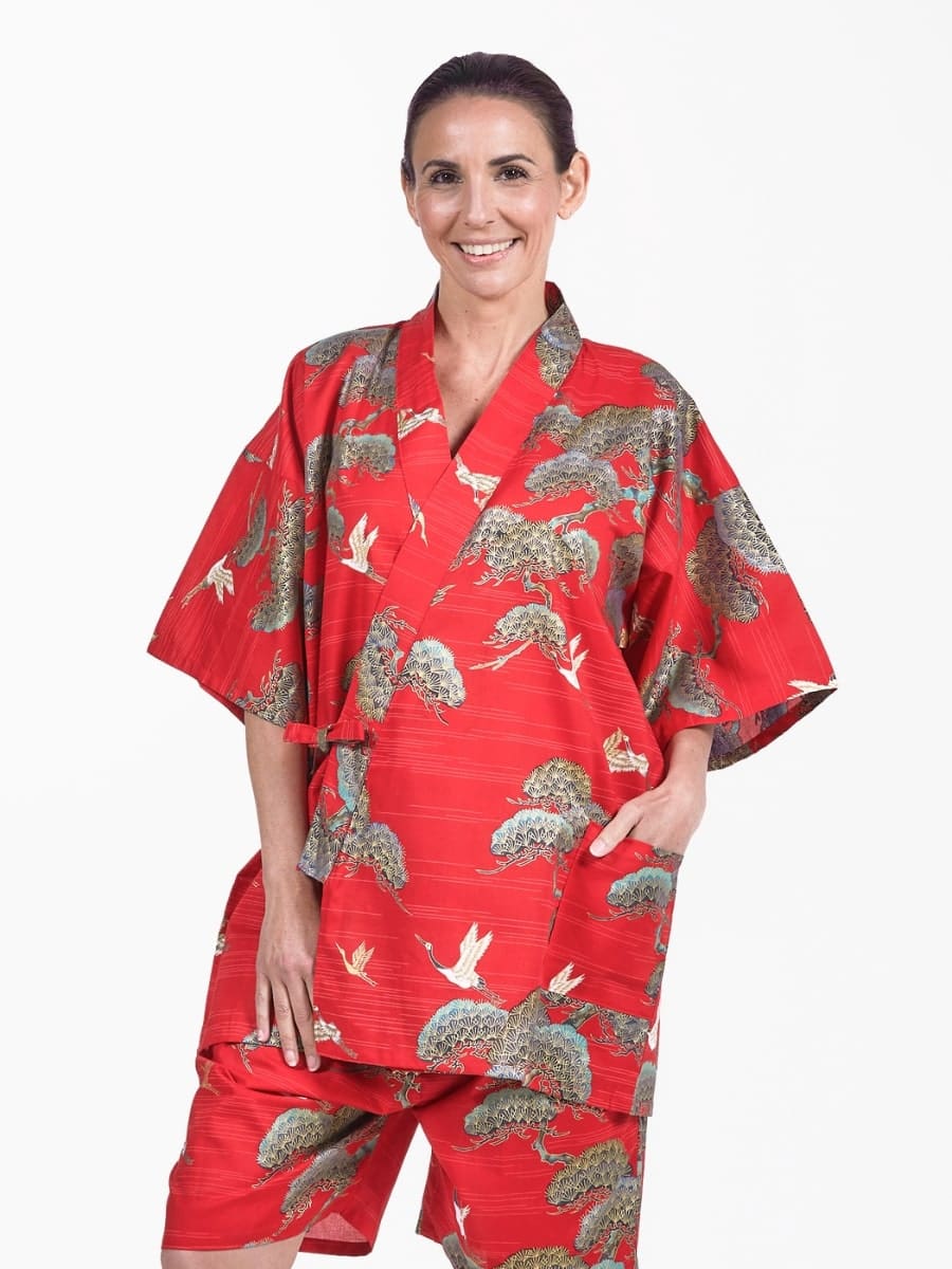 Jinbei Japanese Woman Red Crane & Pine