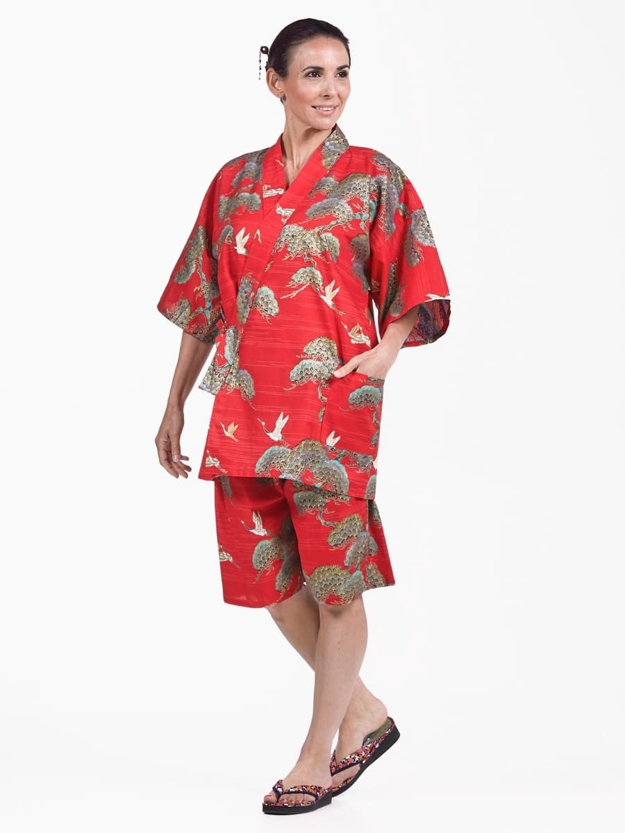 Jinbei Japanese Woman Red Crane & Pine S