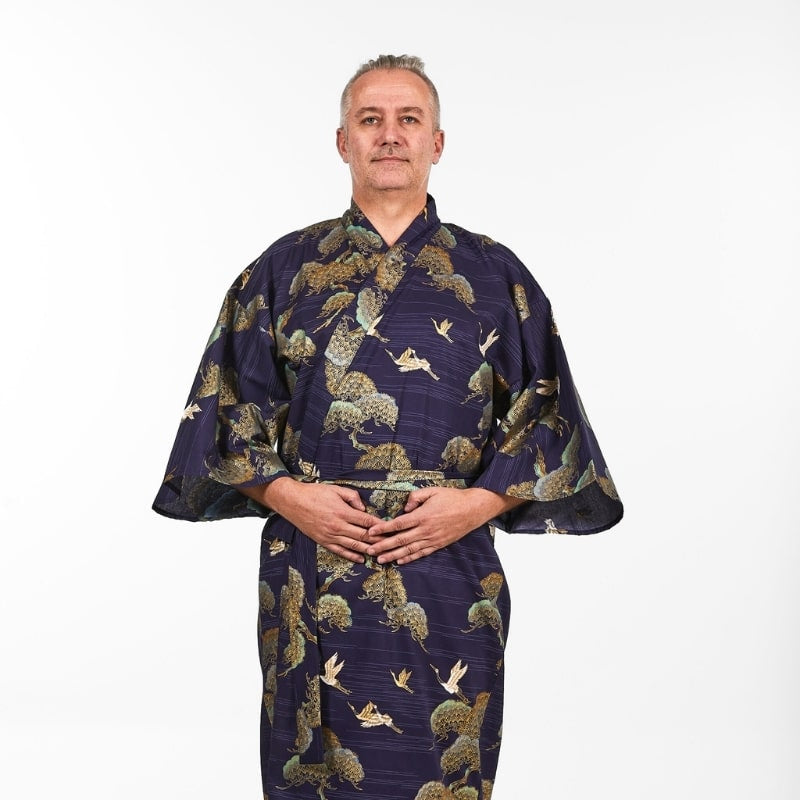 Men's Japanese Crane &amp; Pine Kimono - One size