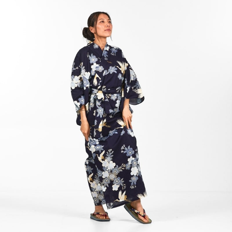 Women's Yukata Kimono Sakura to Tsuru