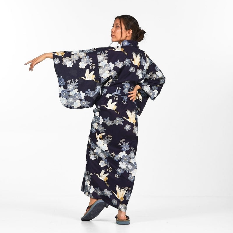 Women's Yukata Kimono Sakura to Tsuru