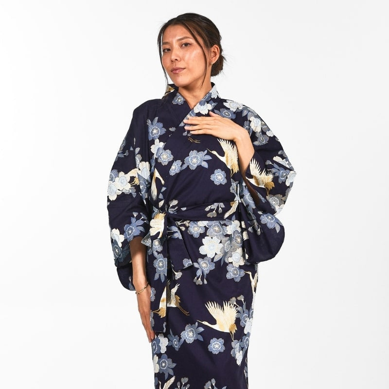 Women's Yukata Kimono Sakura to Tsuru