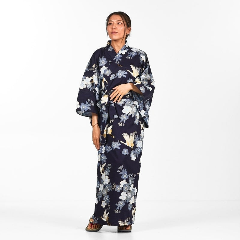 Women's Yukata Kimono Sakura to Tsuru - M