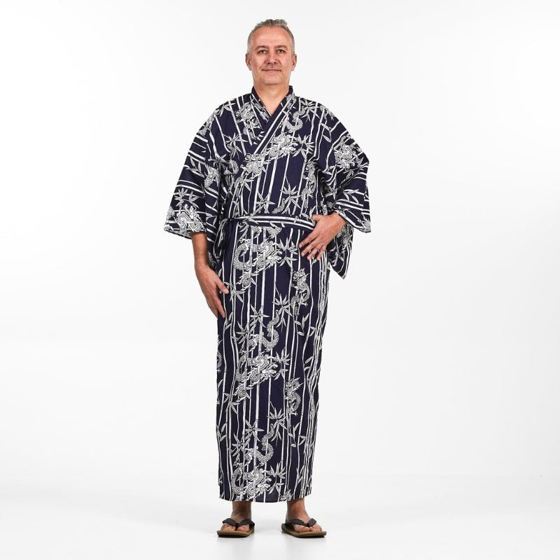 Men's Bamboo &amp; Dragon Yukata Kimono - S