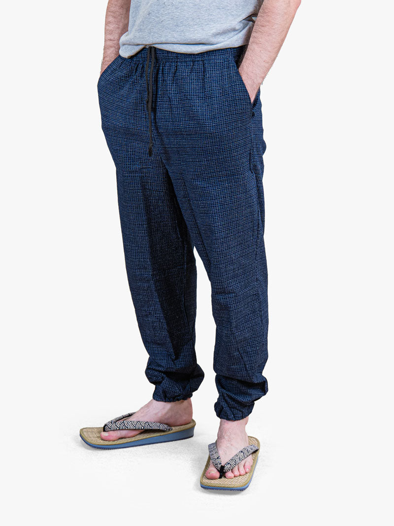 Men’s Japanese Trousers – Midnight Blue Kōshi Check
