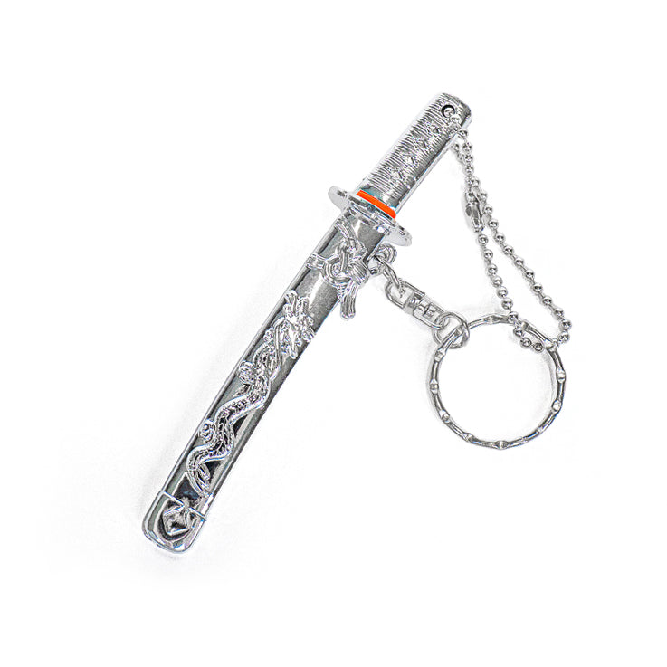 Mini Katana Keyring - Silver Dragon