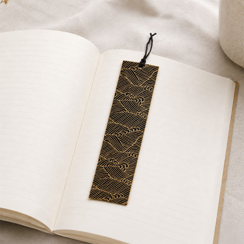 Mino Washi Japanese Bookmark - Black Waves