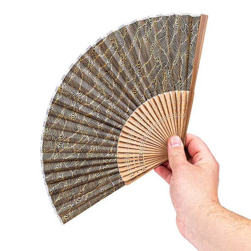 Mino Washi Japanese Fan - Black Waves