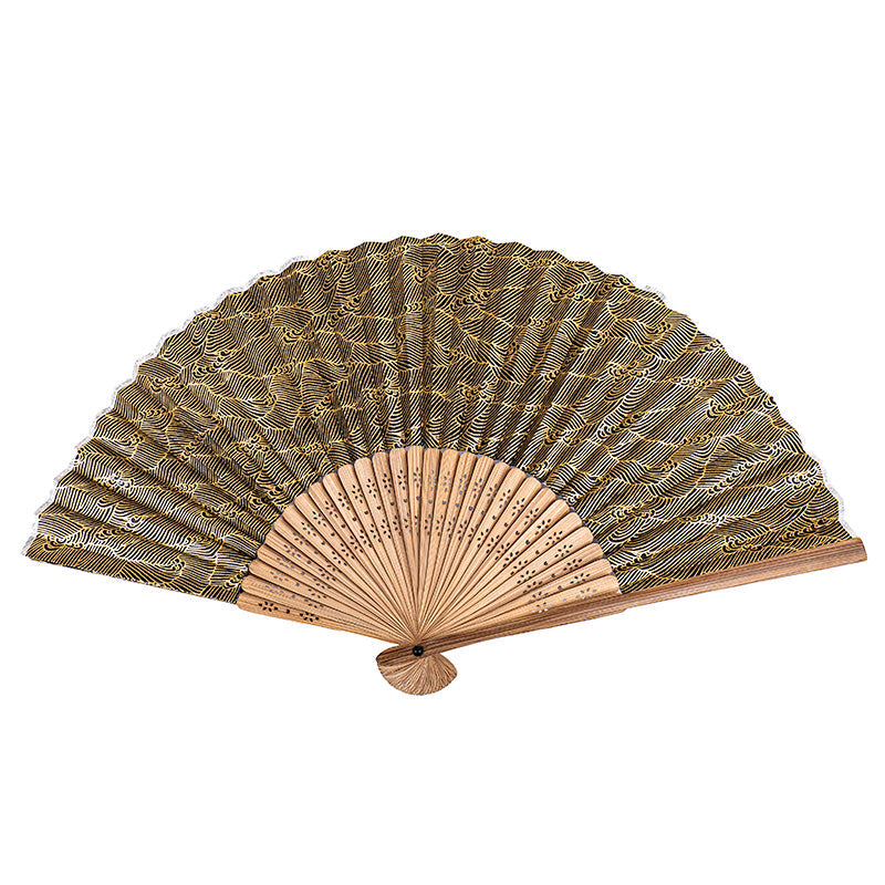 Mino Washi Japanese Fan - Black Waves