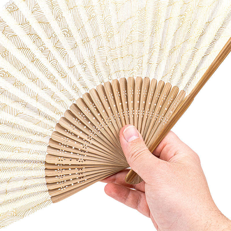 Mino Washi Japanese Fan - White Waves