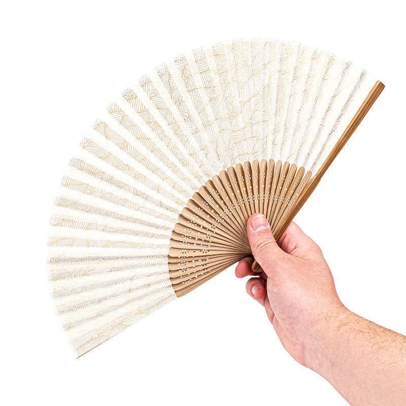 Mino Washi Japanese Fan - White Waves