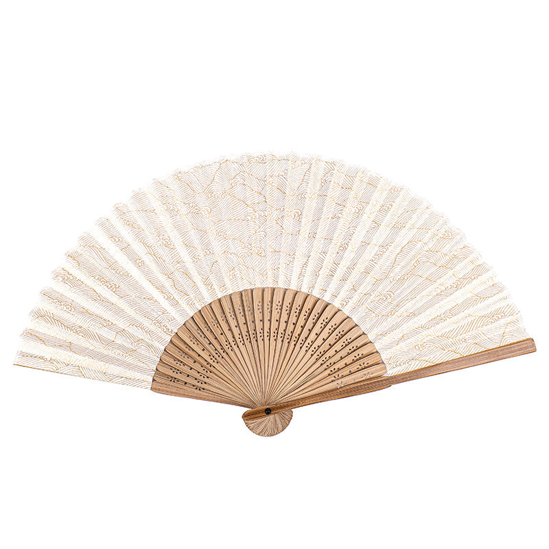 Mino Washi Japanese Fan - White Waves