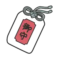 Pink rectangular tag with black japanese characters and a silver-colored ribbon tied in a bow at the top.
